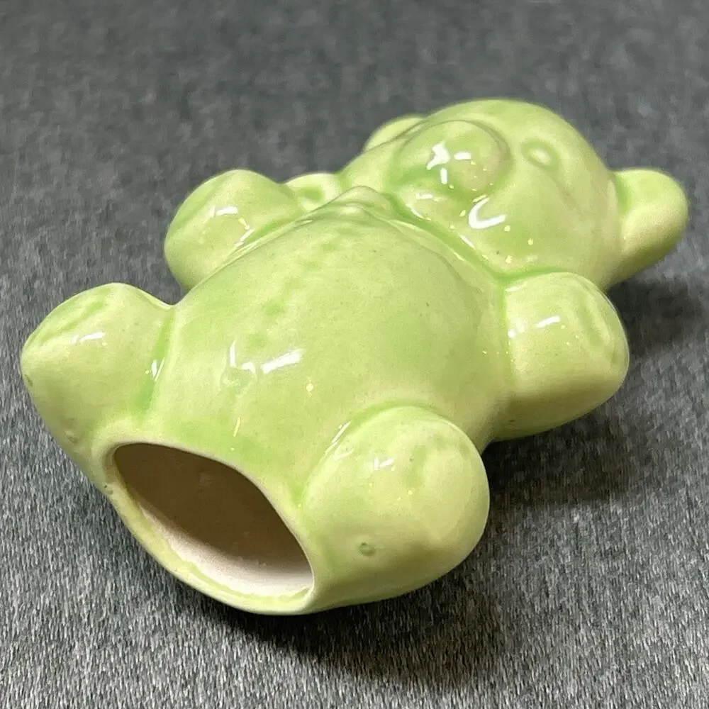 Vintage Lime Green Ceramic Teddy Bear Stitch Macrame Bead Crafting Supplies